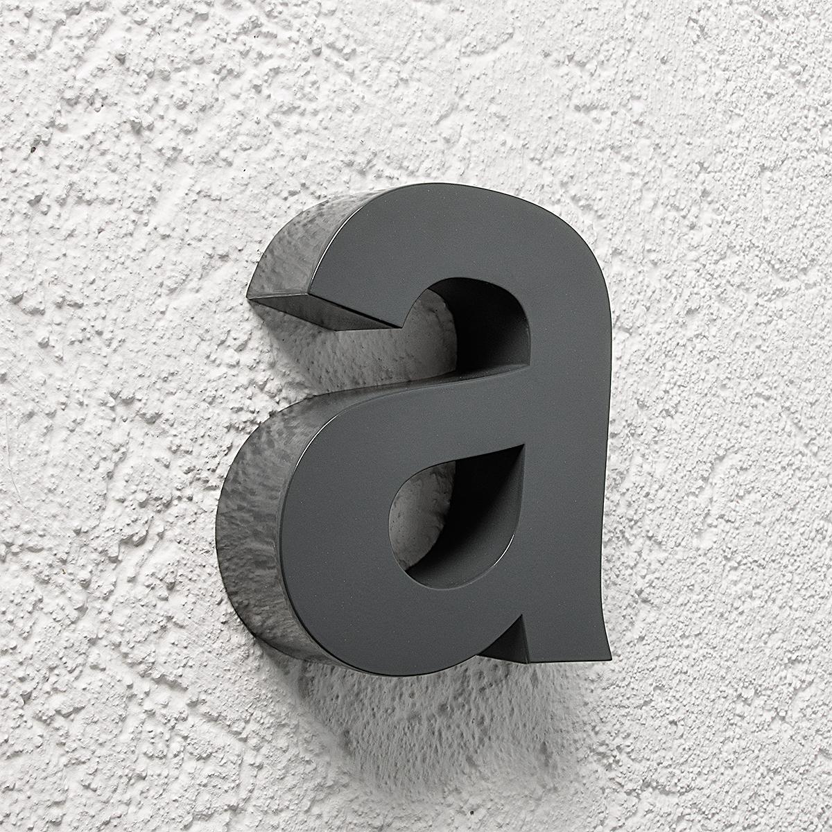 3D Hausnummer a Edelstahl anthrazit RAL7016 Schriftart Arial